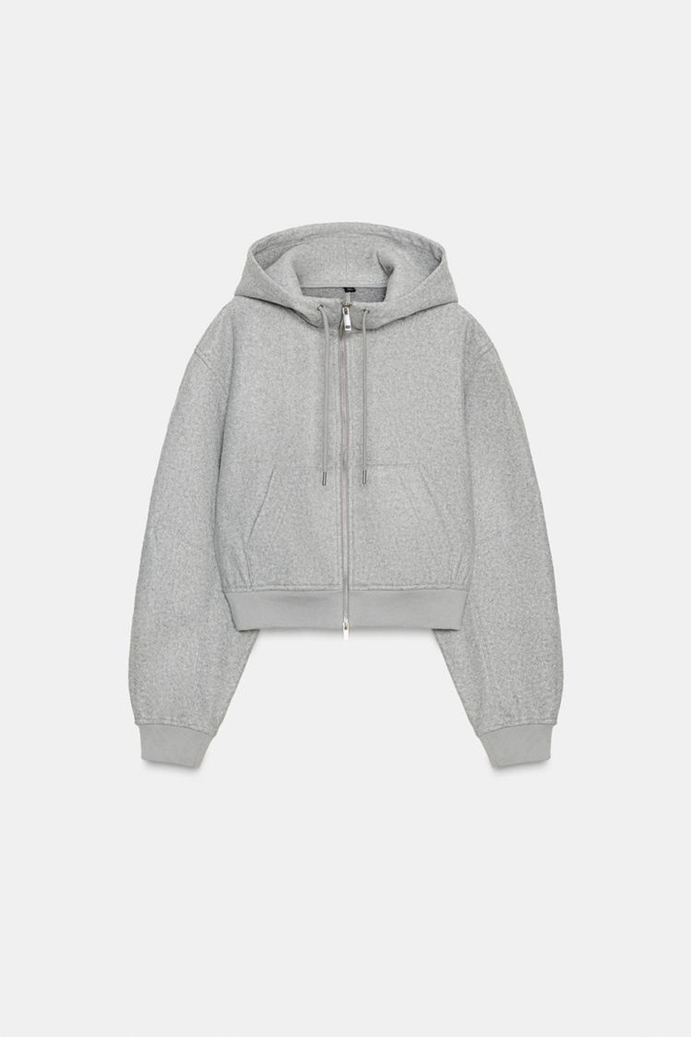 ZARA МЯГКАЯ КУРТКА С ОБЪЕМНЫМИ РУКАВАМИ, СВЕТЛО-СЕРЫЙ