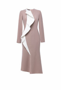 Платье-футляр из крепа с юбкой гаде бежевое 08-03-23 FW