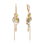 Серьги «Преображение» с английским замком из комбинированного золота с миксом камней и эмалью