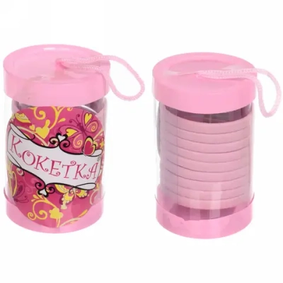 Резинки для волос детские в тубе 9шт «ЗАБАВА», цвет пудровая роза, d-4см (наклейка Кокетка)