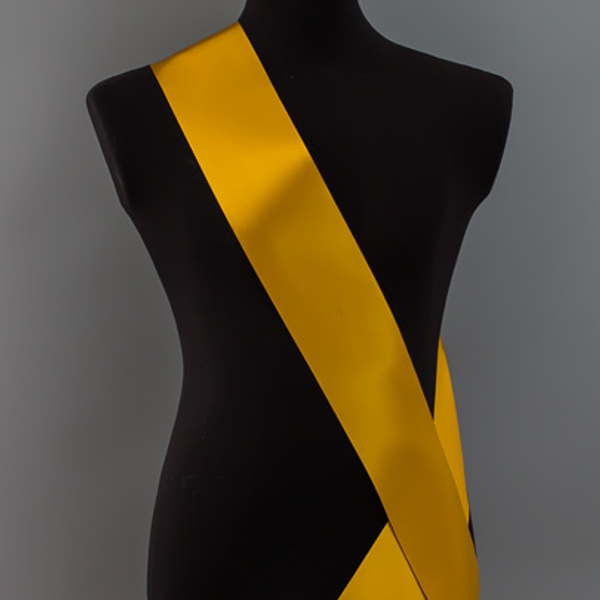 Лента наградная для конкурса красоты С НАНЕСЕНИЕМ. Цвет ленты ЗОЛОТИСТЫЙ. Крепление булавка.