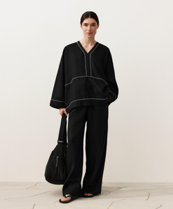 Oysho Рубашка из 100% льна, черный