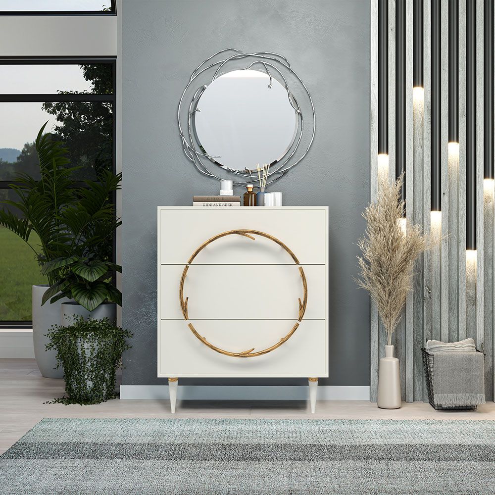 Комод Арт Колор matte Классик Голд с 3 ящиками Белый опал матовый