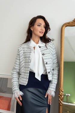 Серый твидовый жакет из вискозы