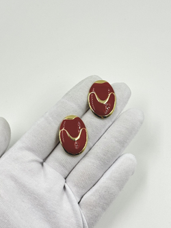 Серьги овальные с красной эмалью