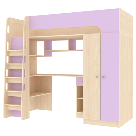 Кровать-чердак КарИВи Астра 10  Дуб Молочный Ирис