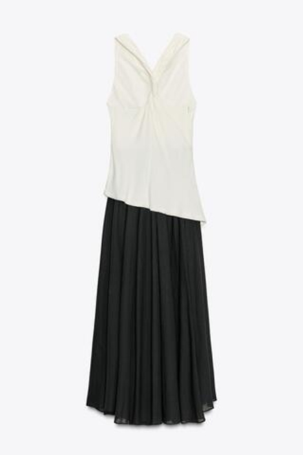 ZARA КОМБИНИРОВАННОЕ ПЛАТЬЕ ZW COLLECTION С ГОРЛОВИНОЙ ХАЛТЕР, ЧЕРНЫЙ