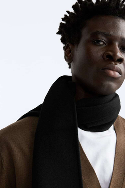 ZARA ШАРФ ИЗ СМЕСОВОЙ ШЕРСТИ, ЧЕРНЫЙ