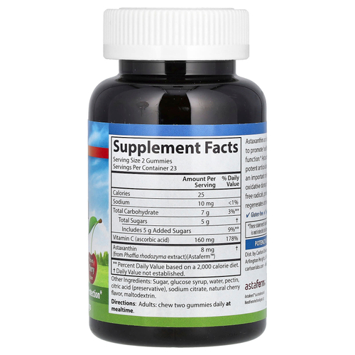 Carlson, жевательные таблетки с ферментированным астаксантином с витамином C, натуральная вишня, 8 мг, 46 вегетарианских жевательных таблеток (4 мг в 1 жевательной таблетке)