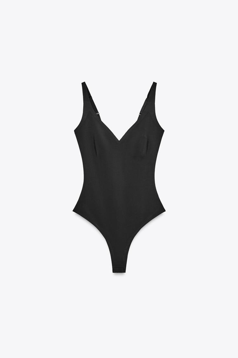 ZARA БОДИ ИЗ ПОЛИАМИДА НА БРЕТЕЛЯХ, ЧЕРНЫЙ