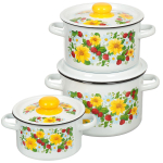 Набор эмалированной посуды 6 пр, кастрюли 1.5,2.9,4.5 л, СтальЭмаль, Земляника, 1с144