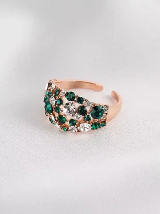 Кольцо Россыпь из зеленых камней Swarovski