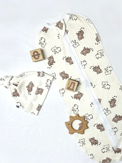 Набор "Мишка Топтыжка" (Пеленальный кокон + Шапочка Узелок)