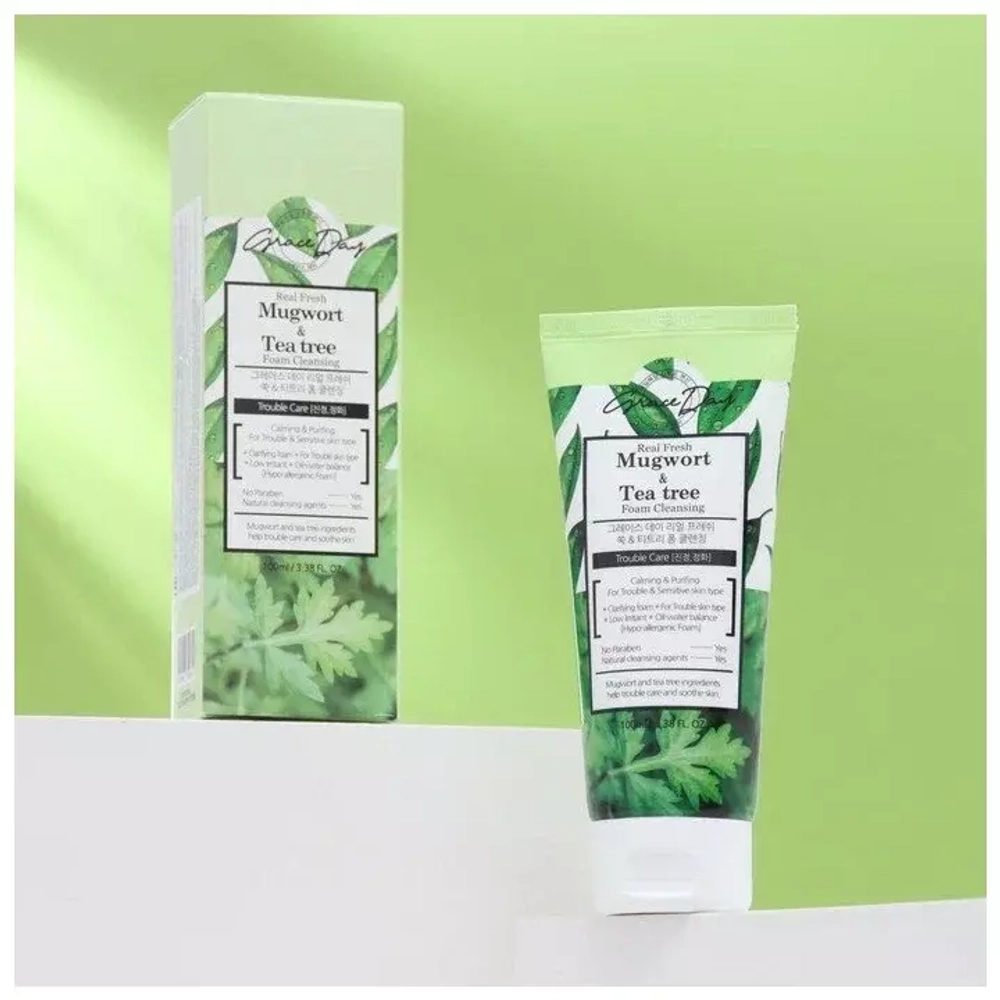 Пенка для умывания с экстрактами полыни и чайного дерева Graceday real fresh mugwort & tea tree foam cleanser (100мл)
