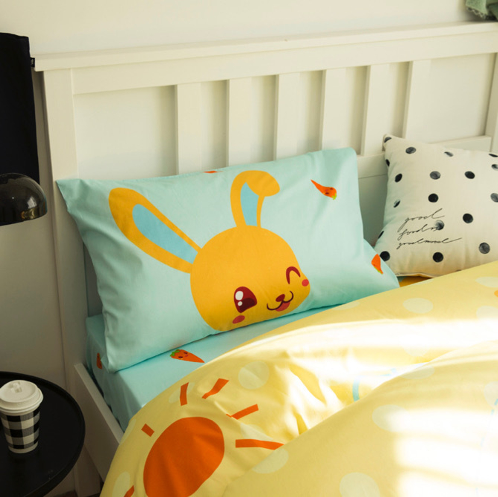 Постельное белье 1.5 Полуторка Сатин Детское Зайка с морковкой