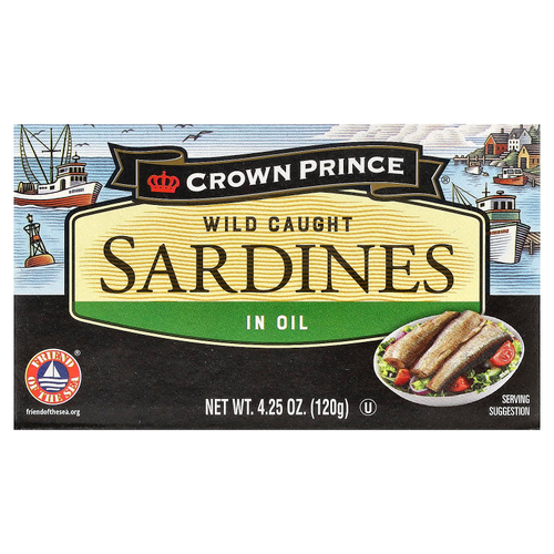 Crown Prince Natural, сардины дикого улова, в масле, 120 г (4,25 унции)