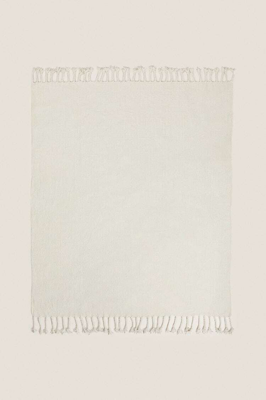 ZARA HOME ТОЛСТОЕ ОДЕЯЛО ИЗ СИНЕЛИ, ЭКРЮ