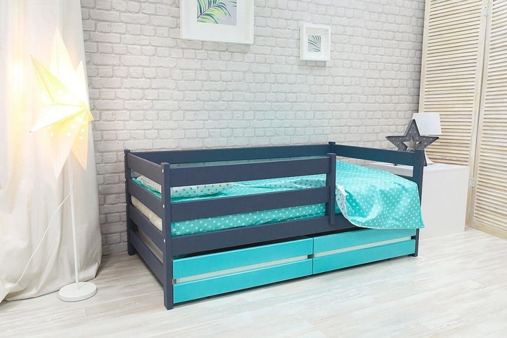Комплект выкатных ящиков для детской кроватки Манеж эко, Домик, Манеж 2-х ярусный бирюза