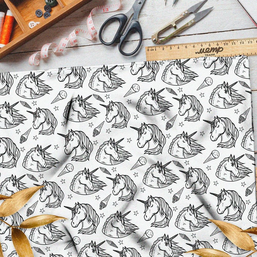 Ткань габардин единороги