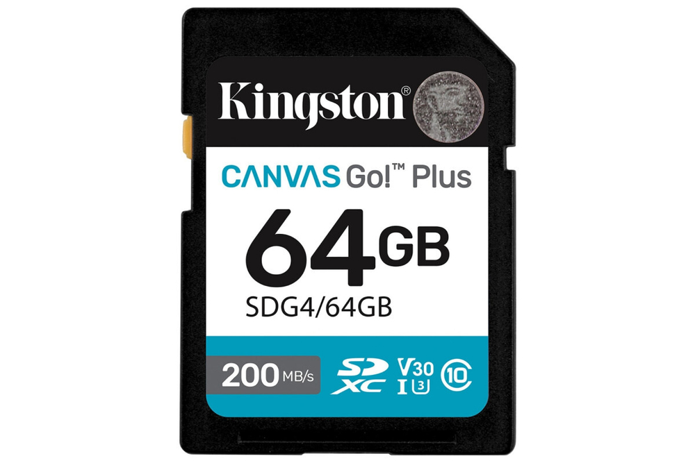 Карта памяти Kingston SDXC Canvas Go Plus Class 10 UHS-I U3 V30 (200/160MB/s) 64GB