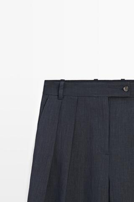 Massimo Dutti Костюмные брюки из меланжевого льна, темно-синий
