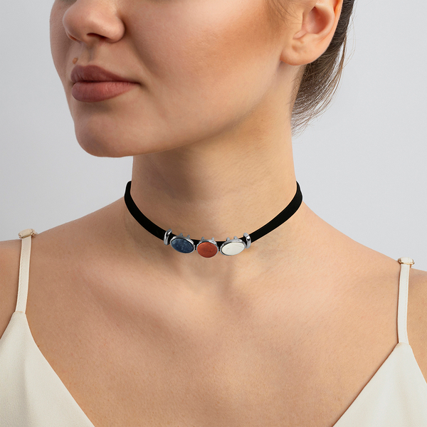Чокер Possebon Mother Mosaic/Red Agate/Pearl Sodalite B0207.1.8.22 BW/R/BL/S