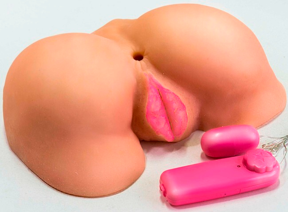 Вибровагина с двумя отверстиями и с выносным пультом (Цвет: телесный)