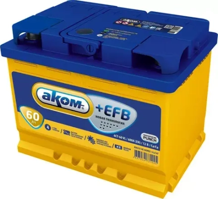 Аккумулятор Аком+ EFB (Start-Stop) 60Ah/600 прав.+ /242x175x190/