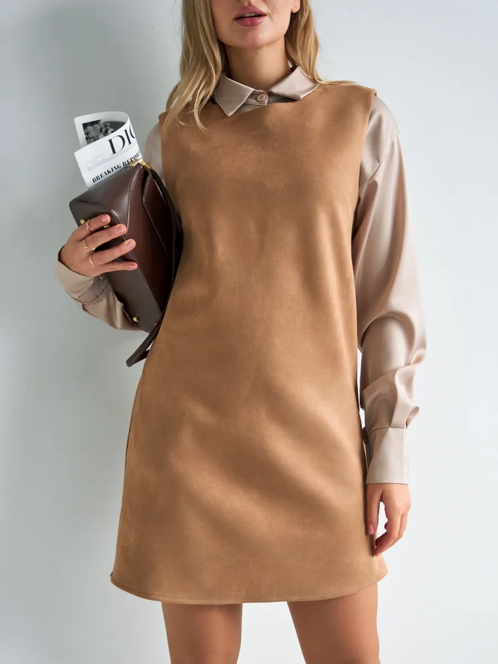 Платье сарафан офисное замшевое А силуэт