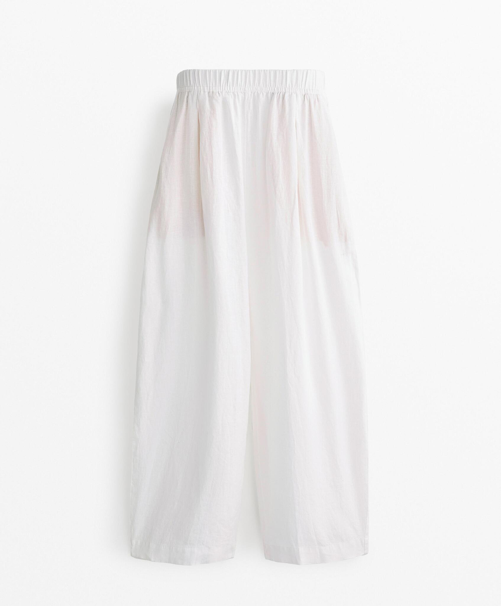 OYSHO Брюки-баллоны укороченные из 100% льна, белый