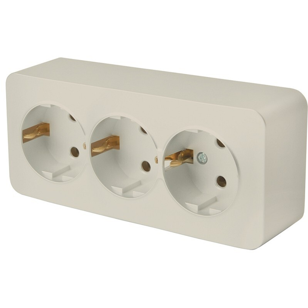 Розетка 3-местная с/з открытой установки. 250В. 16А. IP20. серия София. слоновая кость. MST16-13-04