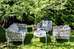 "Диего" лаунж-зона 4-местная плетеная из роупа (веревки), каркас алюминиевый белый, роуп бежевый