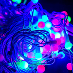 Электрогирлянда LED цветная 100 ламп, 14м, 1 р.м., белый провод, в конце розетка кор