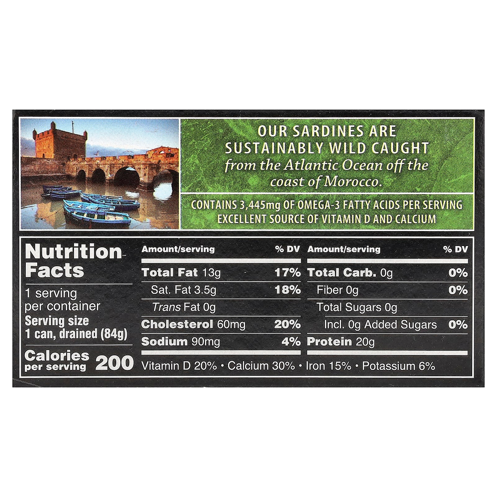 Crown Prince Natural, сардины дикого улова, в масле, 120 г (4,25 унции)