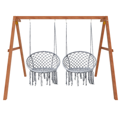 Деревянные качели с подвесными креслами в сером цвете