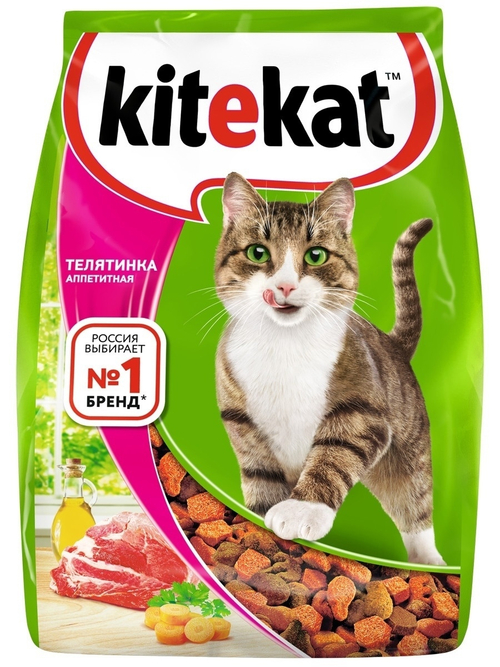 Сухой корм Kitekat для взрослых кошек, с телятиной, 1.9 кг