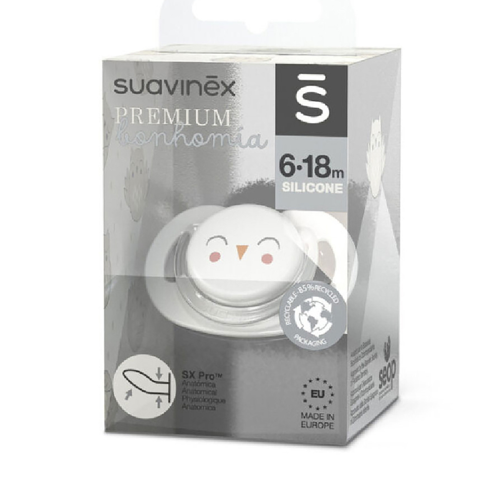 Пустышка анатомическая Suavinex Bonhomia SX Pro белый, 6–18 мес