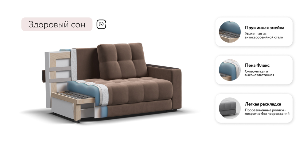 Диван Босс двухместный Велюр Монолит мокко