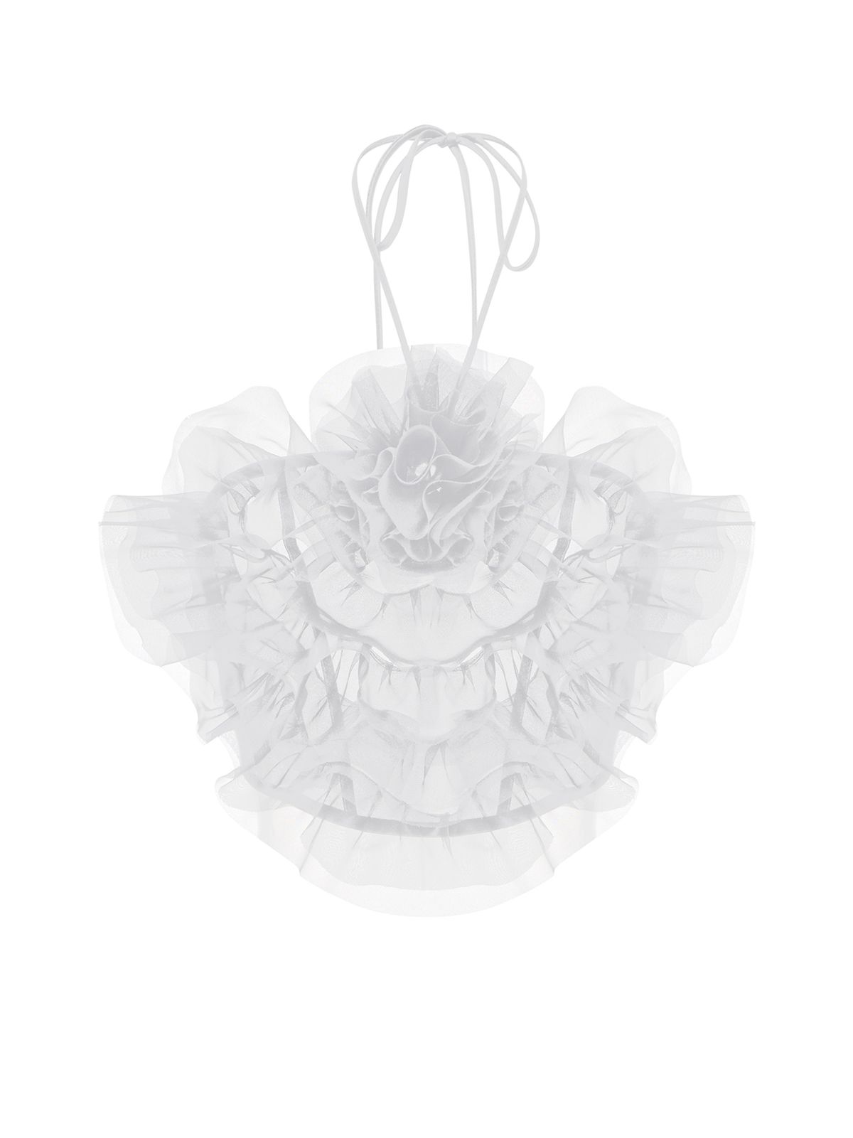 Топ укороченный из органзы с рюшами и декоративным цветком