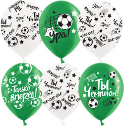 Купить шары с гелием под потолок белые и зеленые с футболом