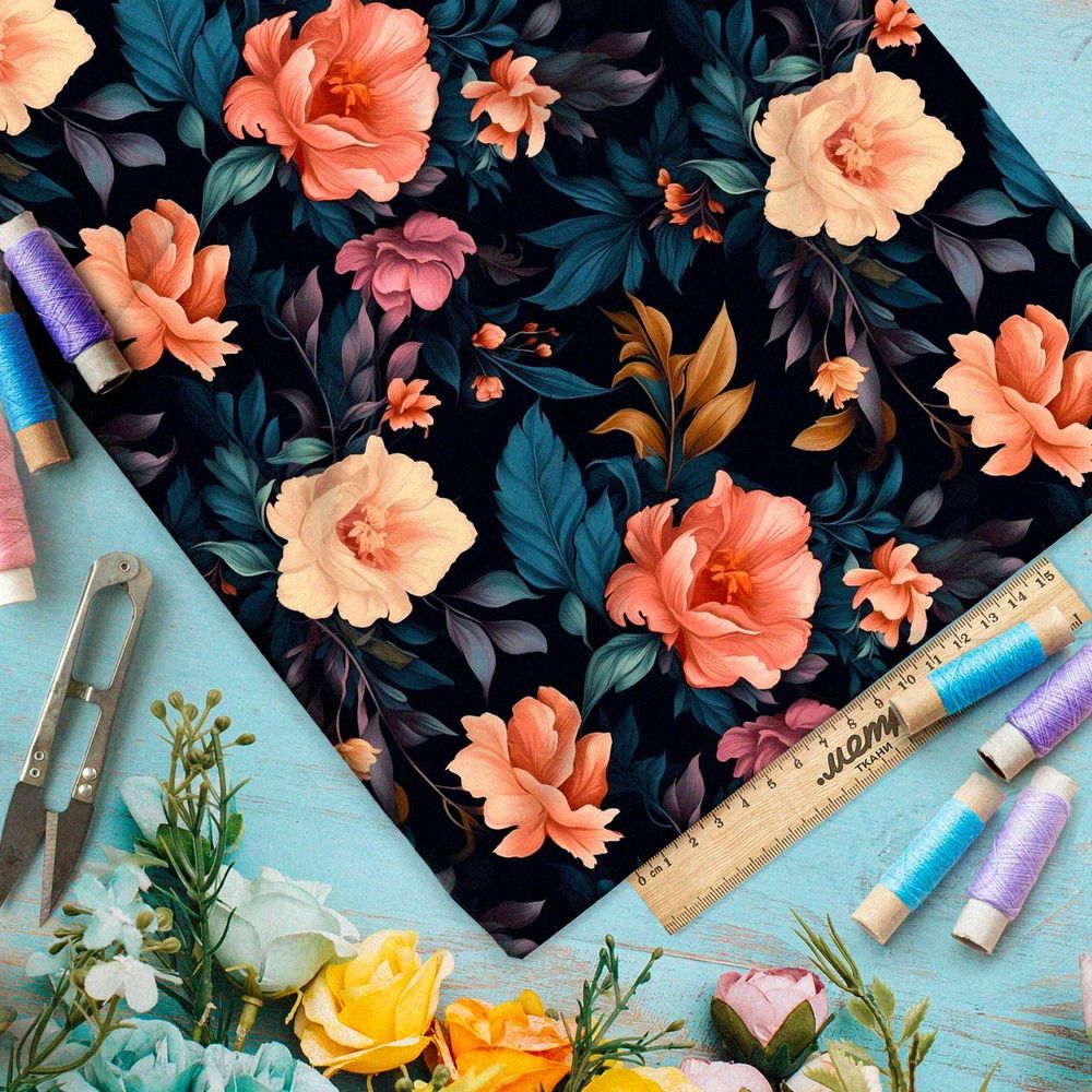 Ткань премиум таффета сказочный цветник