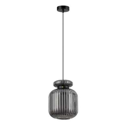 5042/1B PENDANT ODL24 373 черный/дымчатый/металл/стекло/эко.кожа Подвес E27 1*60W JUGI