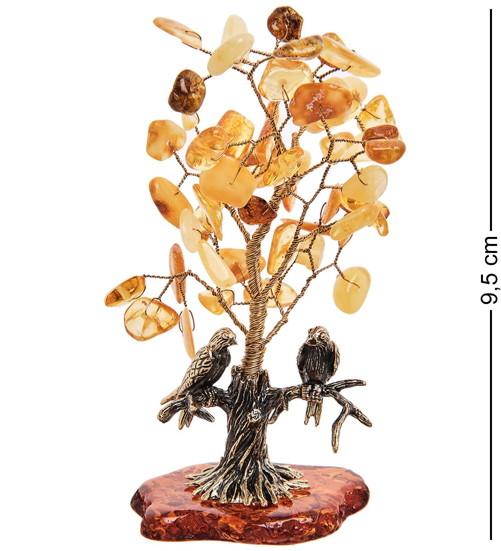 Народные промыслы AM- 264 Фигурка «Птички под деревом» (латунь, янтарь)