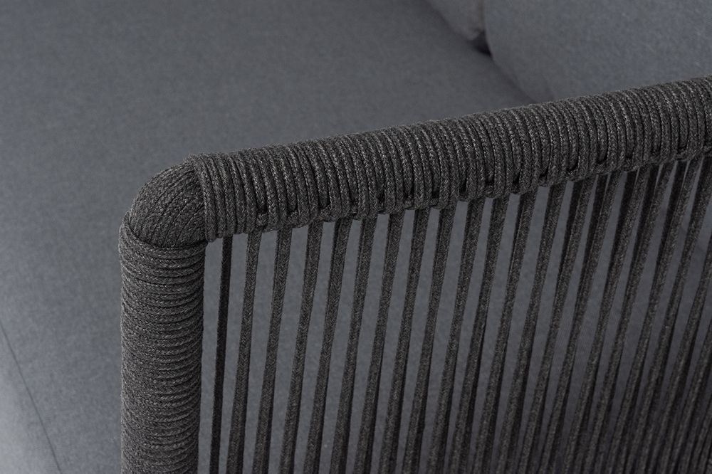 "Верона" диван модульный плетеный из роупа, каркас алюминий темно-серый (RAL7024) муар, роуп темно-серый круглый, ткань темно-серая 027