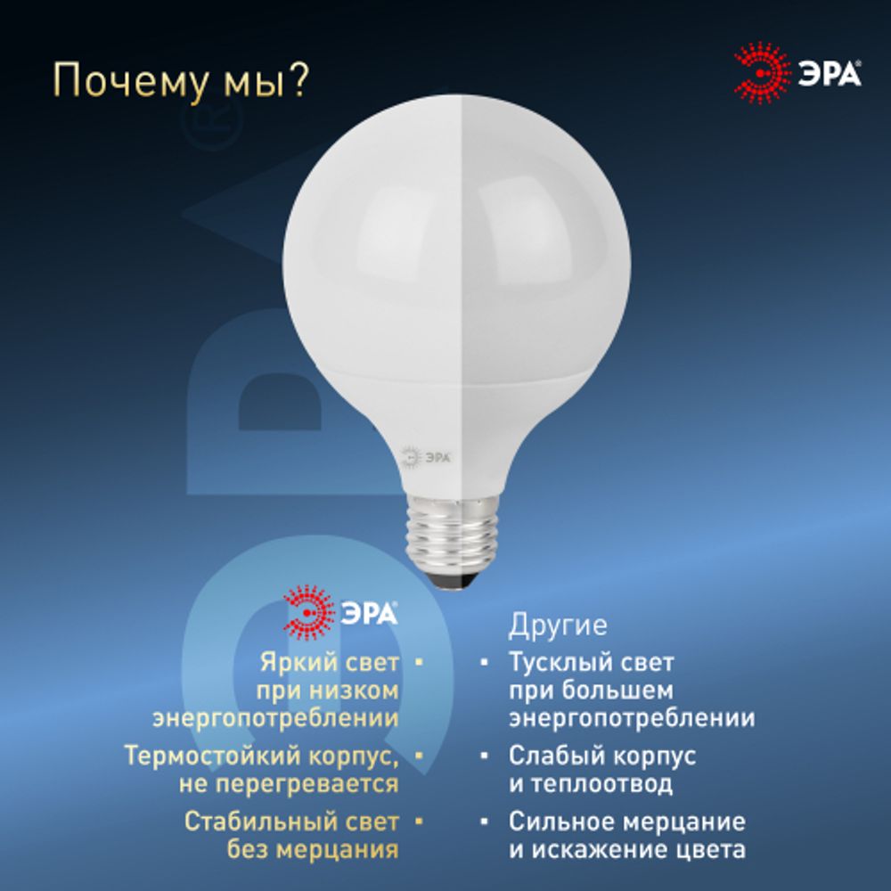 Лампа светодиодная ЭРА STD LED G95-15W-6000K-E27 15Вт шар холодный белый свет Е27 | Лампы cветодиодные Шар (G/P)