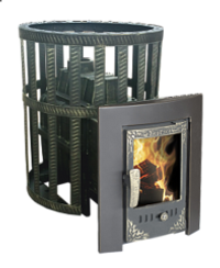 Печь-камин  чугунная для бани "Воевода" 20 Сетч.кожух