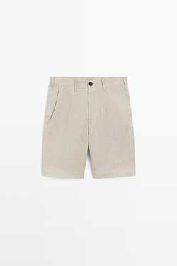 Massimo Dutti Короткие бермуды из 100% льна, бежевый