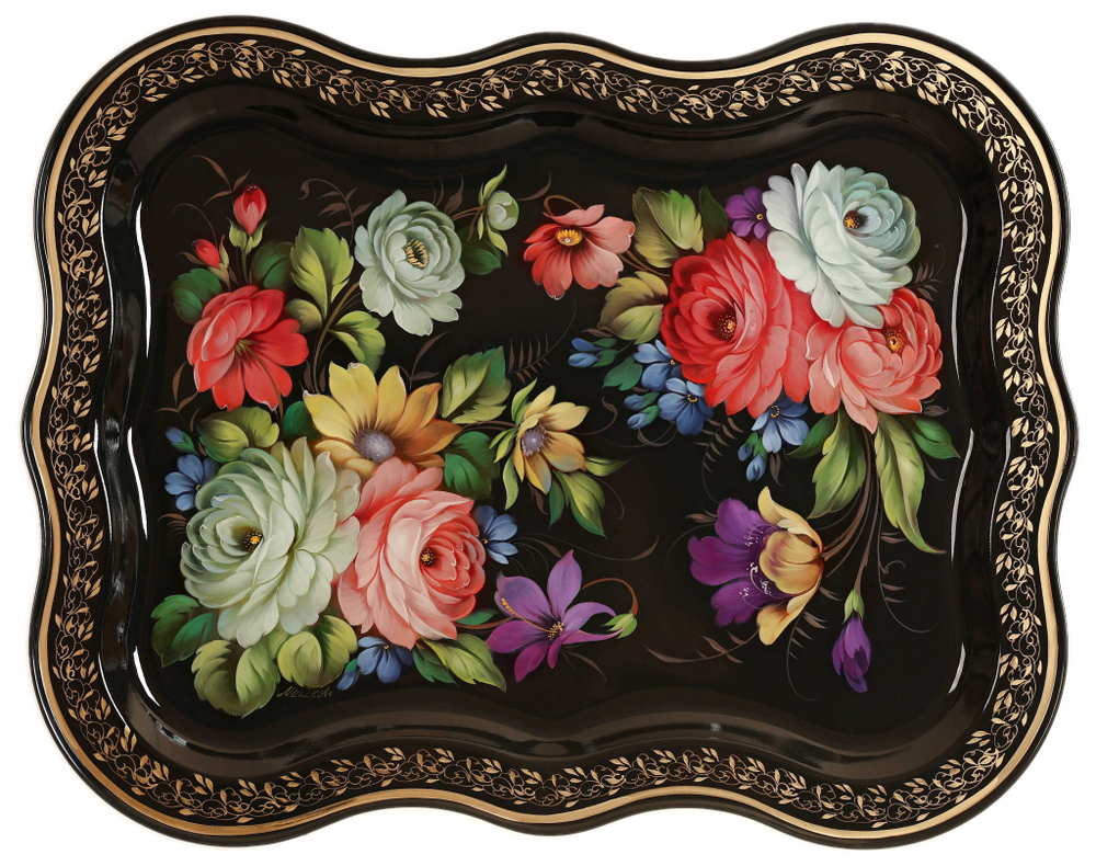 Жостовский поднос декоративный, размер 51х40 см (A25), металлический