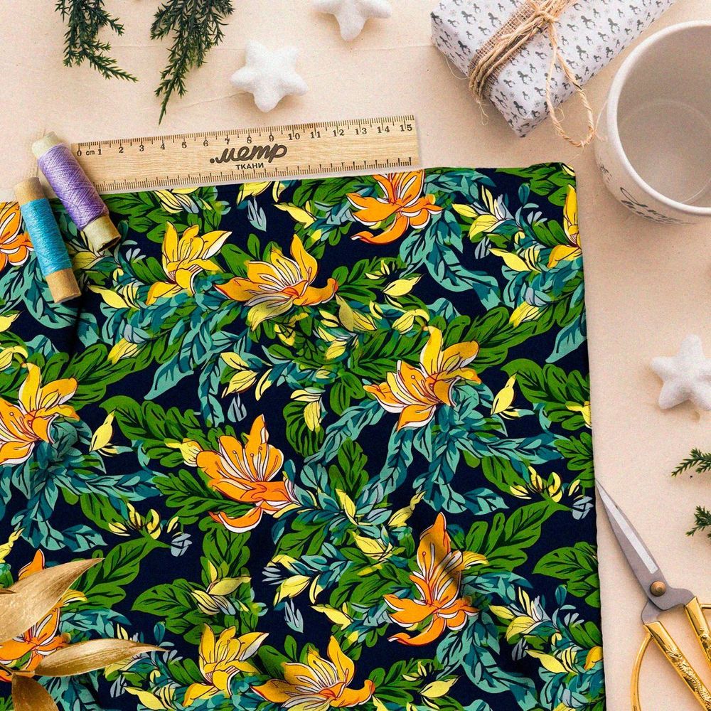 Ткань премиум атлас цветочный хаос