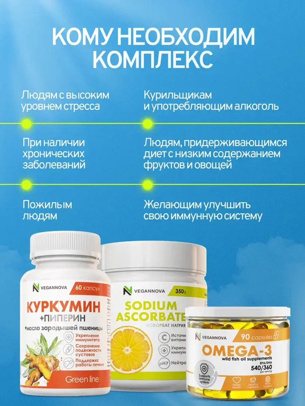 Набор Антиоксидантный (омега, куркумин, аскорбат)